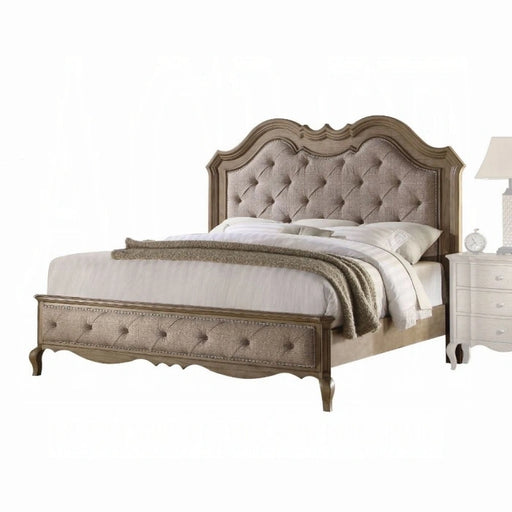 Cama King Oriental Chelmsford en Tela Beige y Taupe Antiguo