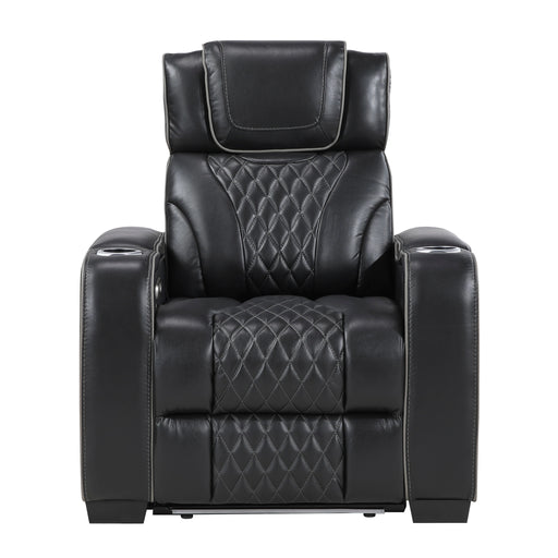 Sillón reclinable Apex Power con reposacabezas eléctrico, brazos de almacenamiento con portavasos, masaje de aire y calor, iluminación LED y puertos de carga