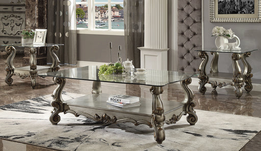 Mesa de centro Versailles de platino antiguo y cristal transparente