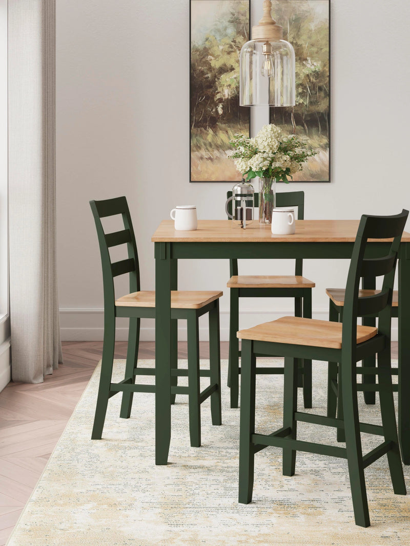 Mesa de comedor a la altura de la encimera Gesthaven y 4 taburetes de bar (Set de 5)