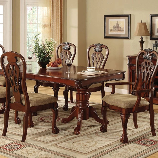 Mesa de comedor antigua Georgetown en cerezo con pedestal doble