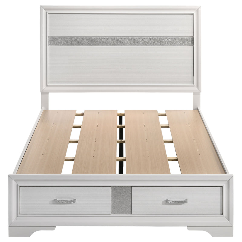Cama con plataforma y almacenamiento Miranda Panel