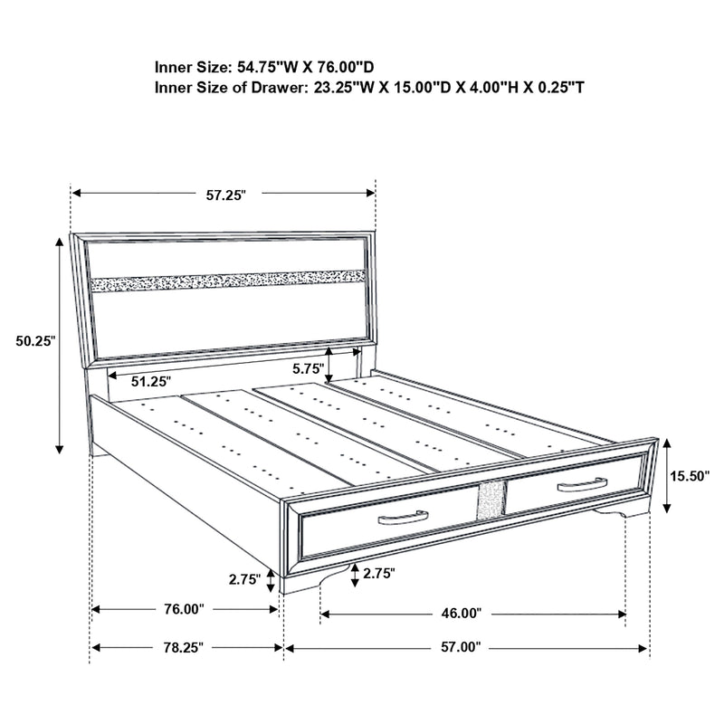Cama con plataforma y almacenamiento Miranda Panel