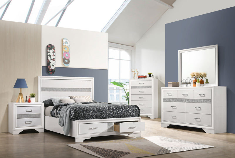 Cama con plataforma y almacenamiento Miranda Panel