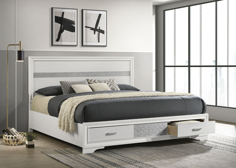Cama con plataforma y almacenamiento Miranda Panel