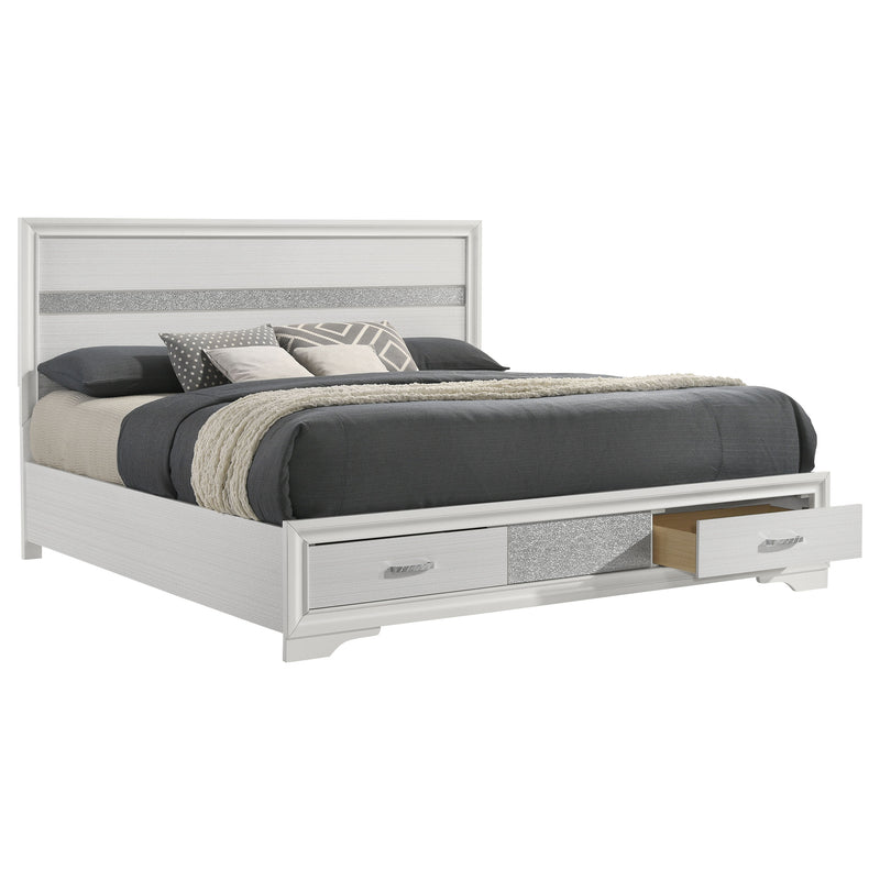 Cama con plataforma y almacenamiento Miranda Panel