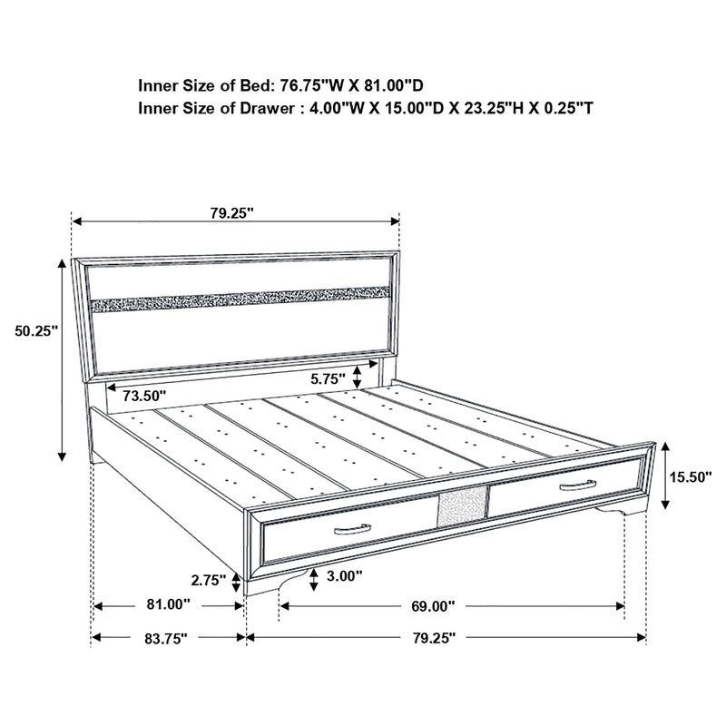 Cama con plataforma y almacenamiento Miranda Panel