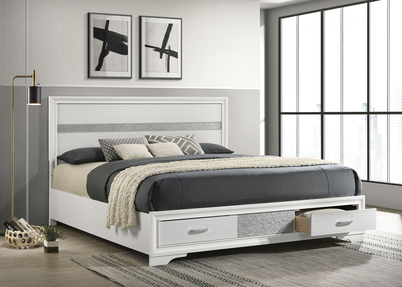 Cama con plataforma y almacenamiento Miranda Panel
