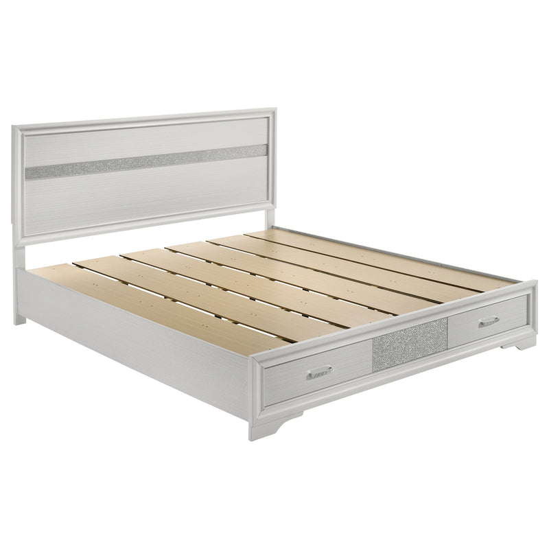 Cama con plataforma y almacenamiento Miranda Panel