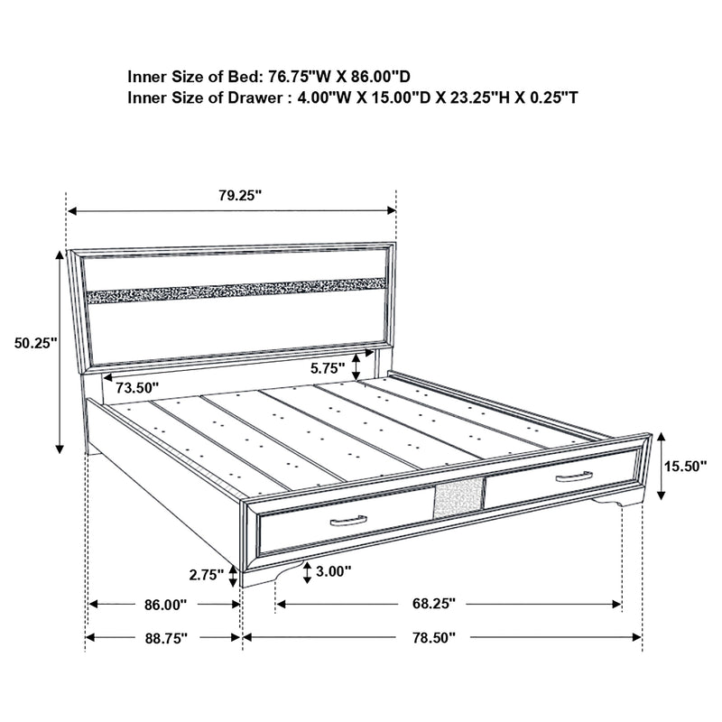 Cama con plataforma y almacenamiento Miranda Panel