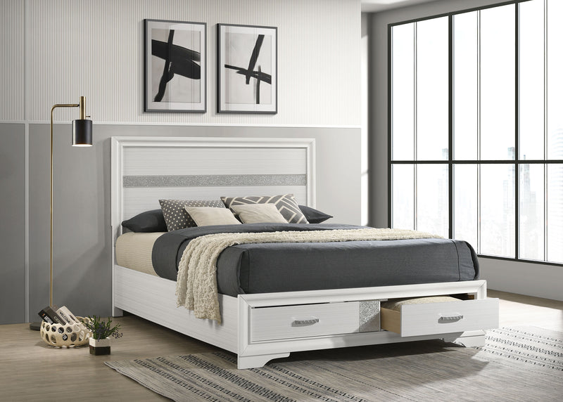 Cama con plataforma y almacenamiento Miranda Panel