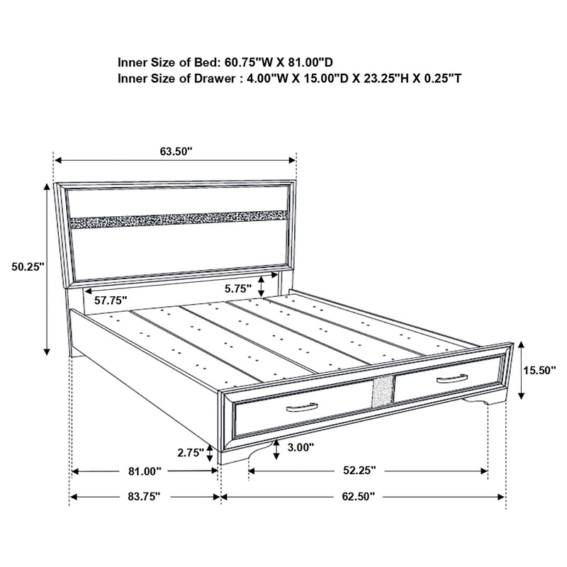 Cama con plataforma y almacenamiento Miranda Panel