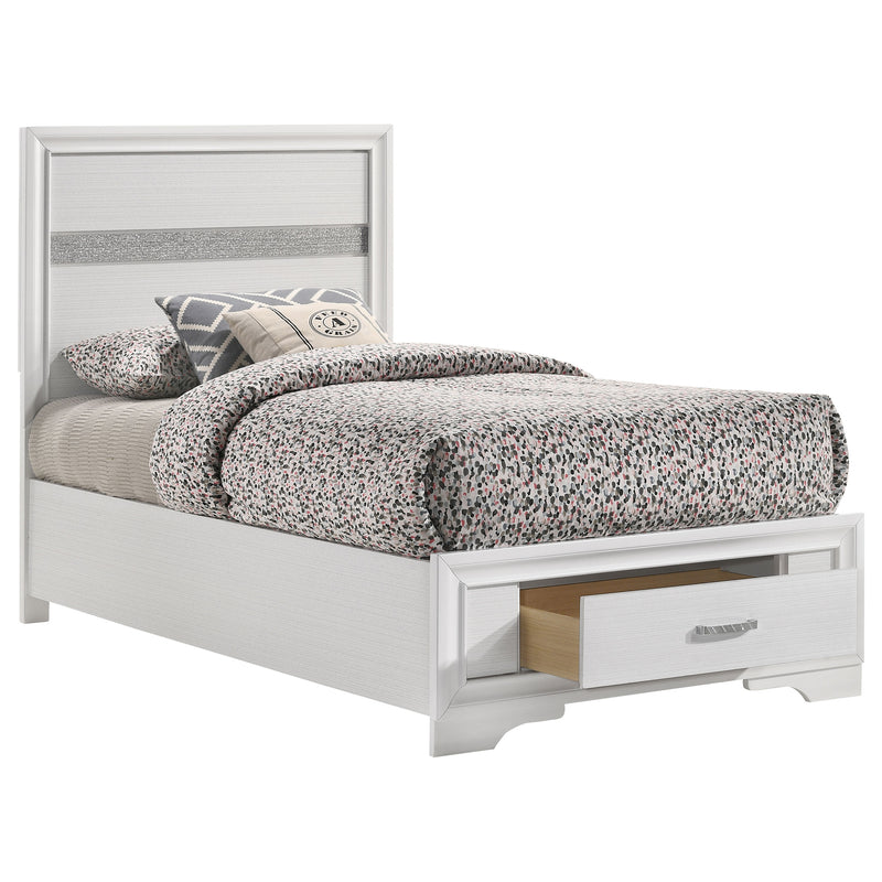 Cama con plataforma y almacenamiento Miranda Panel