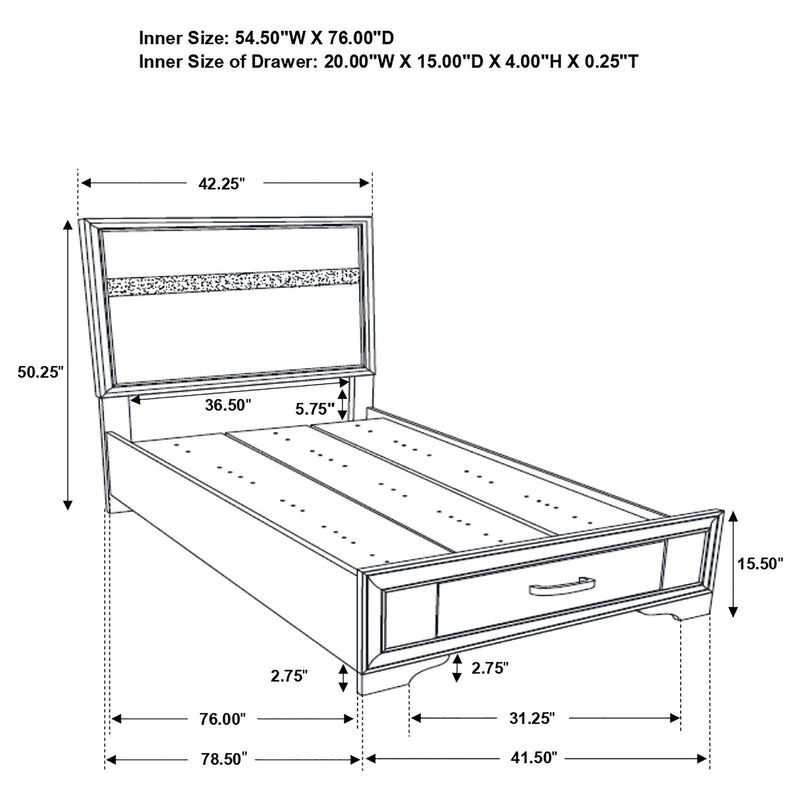 Cama con plataforma y almacenamiento Miranda Panel