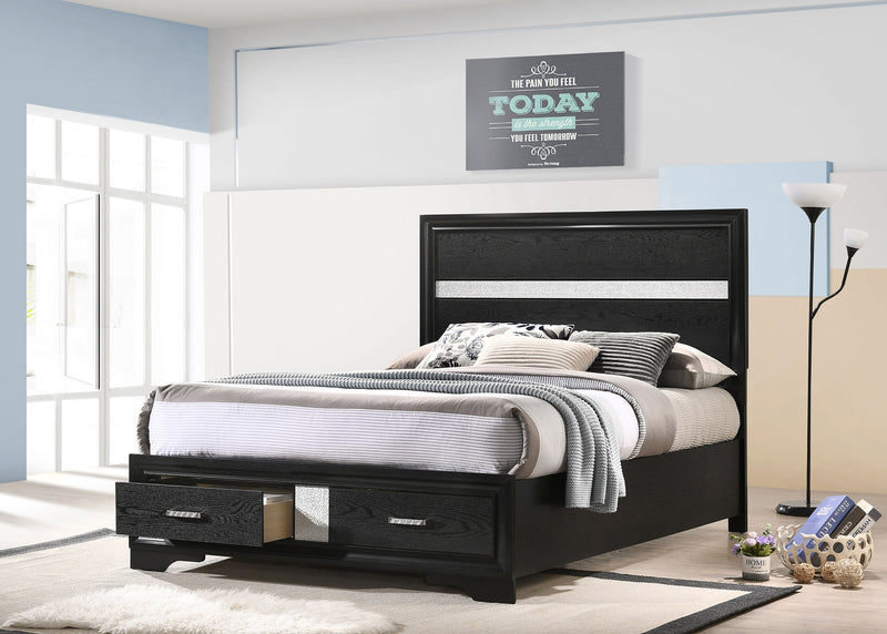 Cama con plataforma y almacenamiento Miranda Panel