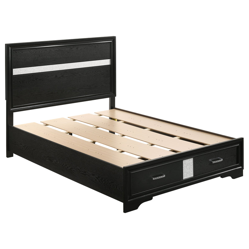 Cama con plataforma y almacenamiento Miranda Panel