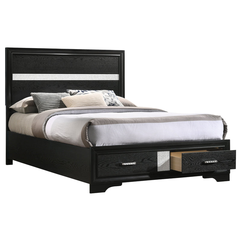 Cama con plataforma y almacenamiento Miranda Panel
