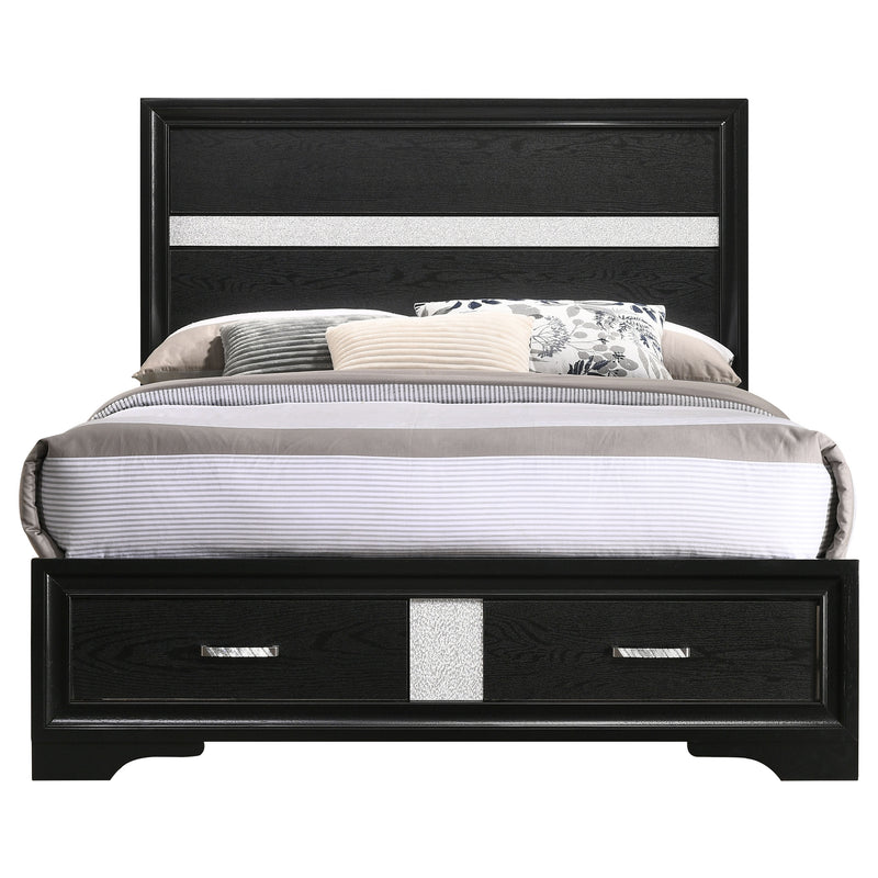Cama con plataforma y almacenamiento Miranda Panel