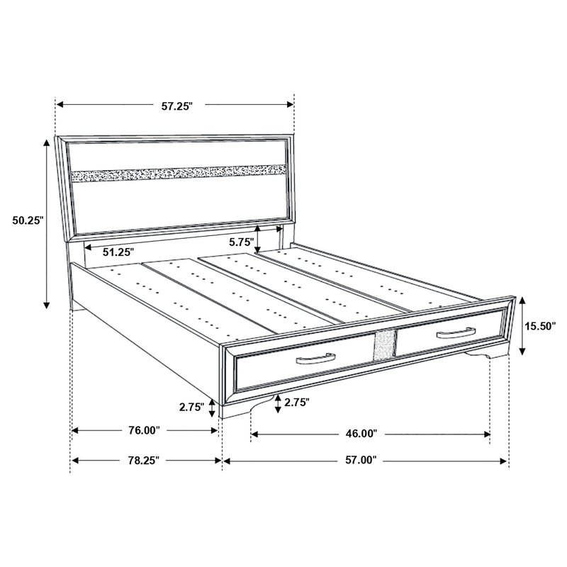 Cama con plataforma y almacenamiento Miranda Panel