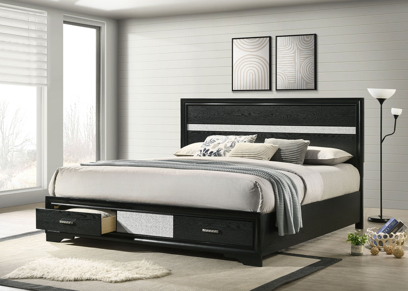 Cama con plataforma y almacenamiento Miranda Panel