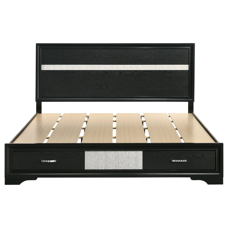 Cama con plataforma y almacenamiento Miranda Panel