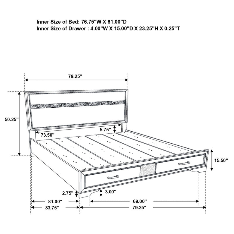 Cama con plataforma y almacenamiento Miranda Panel