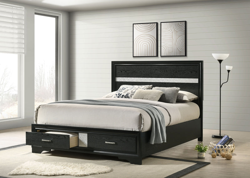 Cama con plataforma y almacenamiento Miranda Panel