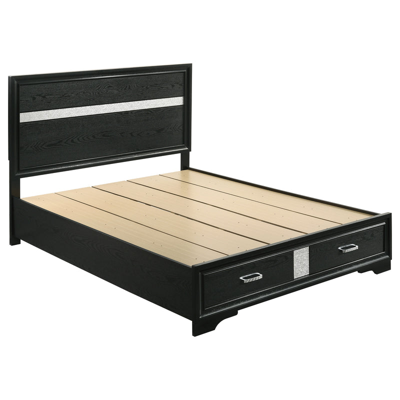 Cama con plataforma y almacenamiento Miranda Panel
