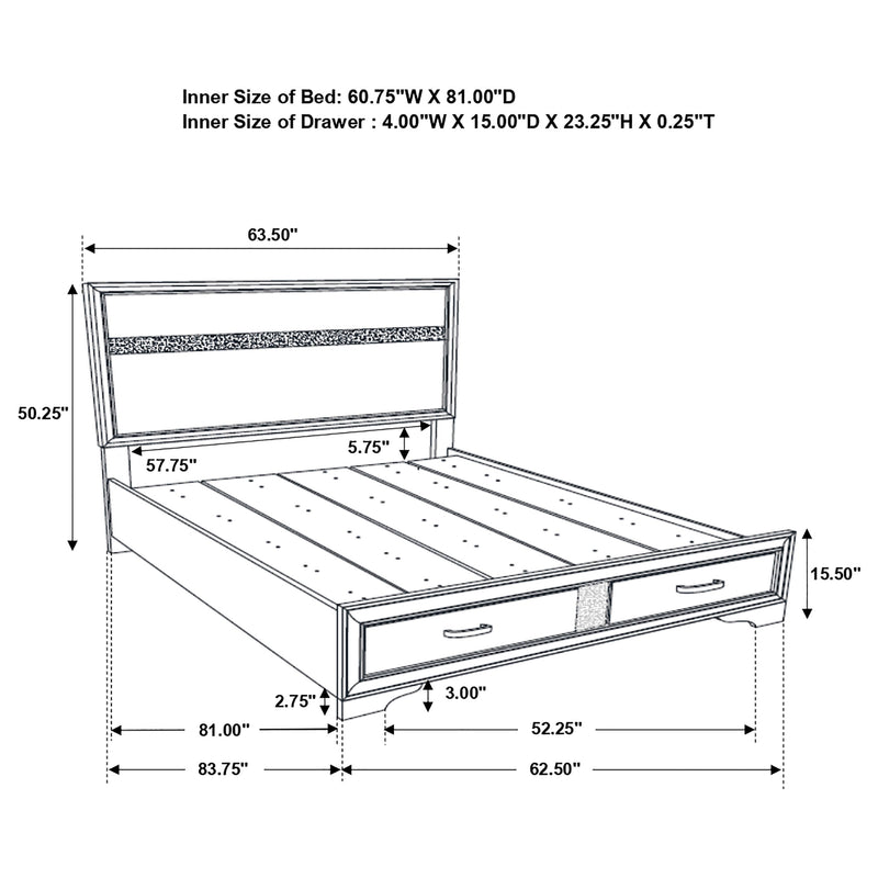 Cama con plataforma y almacenamiento Miranda Panel