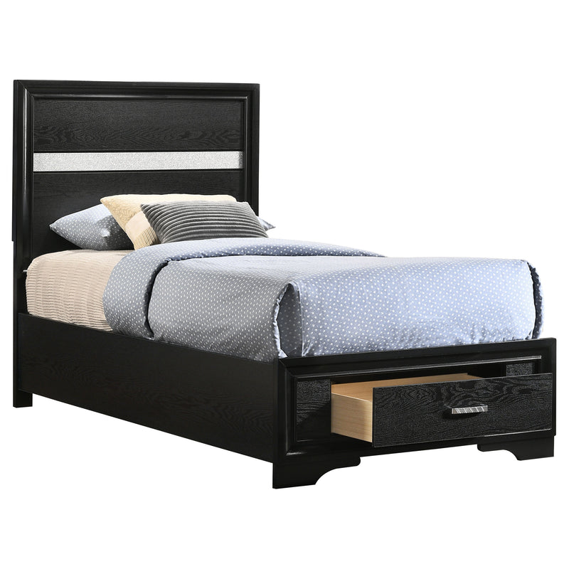 Cama con plataforma y almacenamiento Miranda Panel