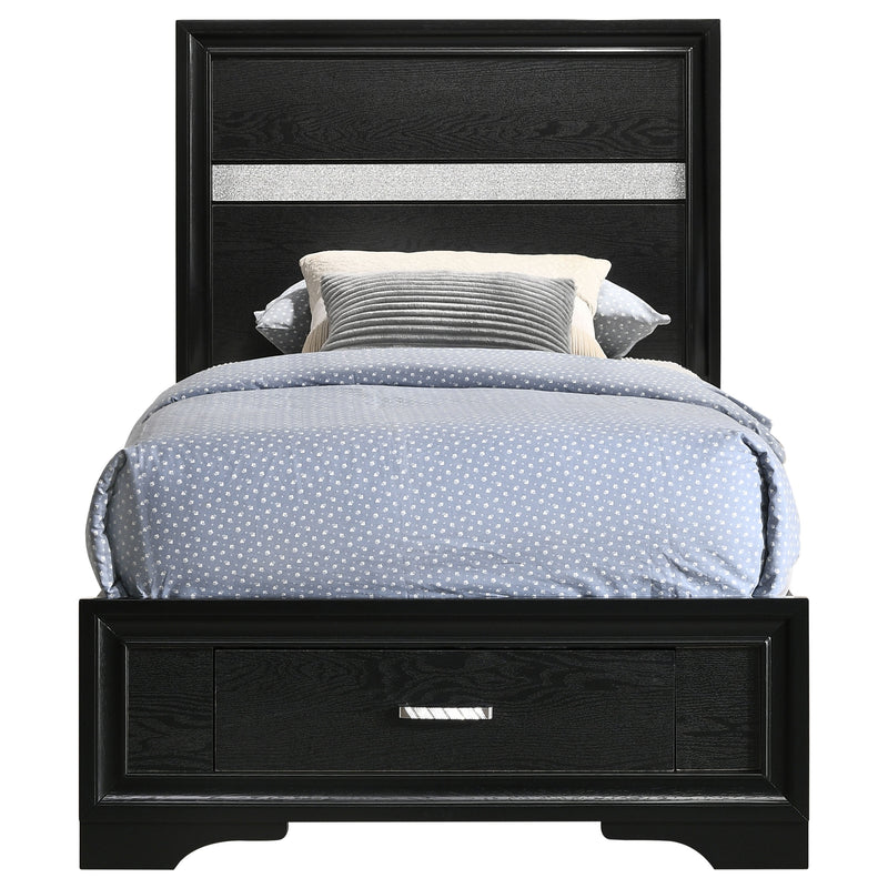 Cama con plataforma y almacenamiento Miranda Panel