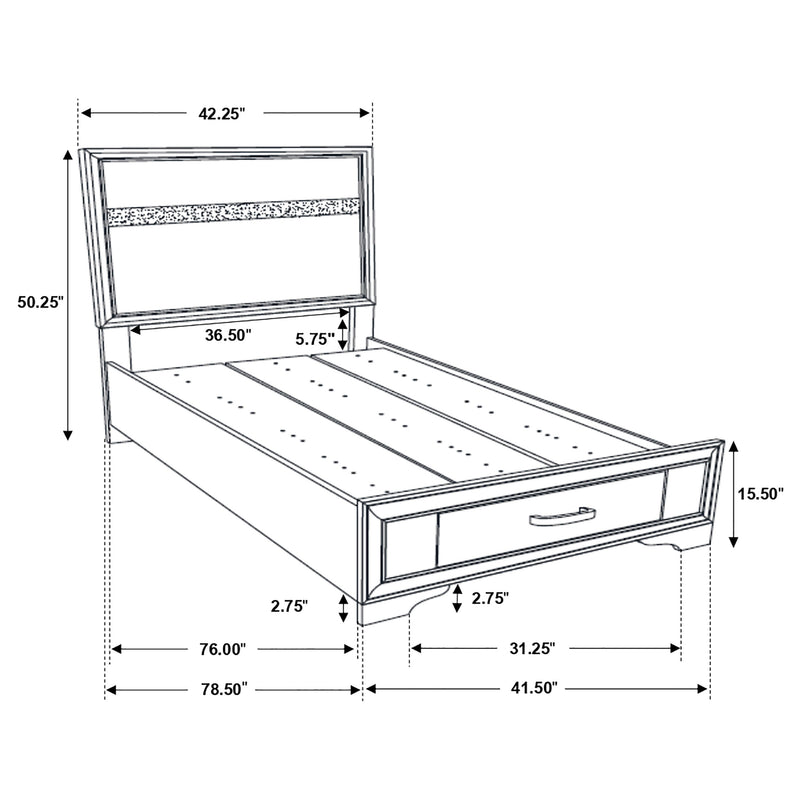 Cama con plataforma y almacenamiento Miranda Panel