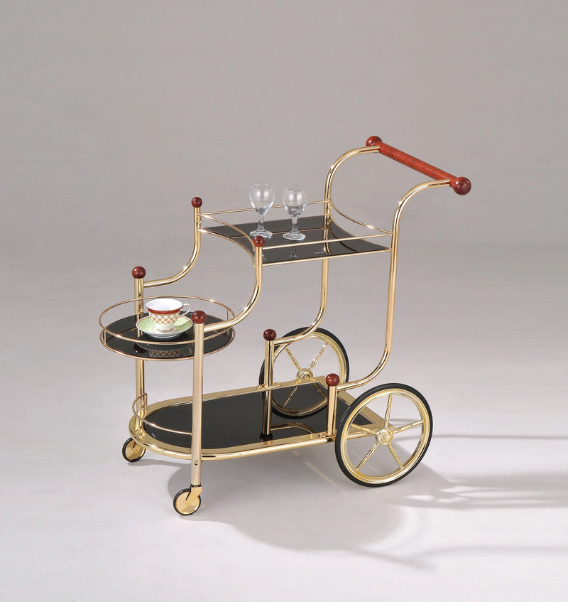 Carrito de servicio de cristal negro y metal dorado calado