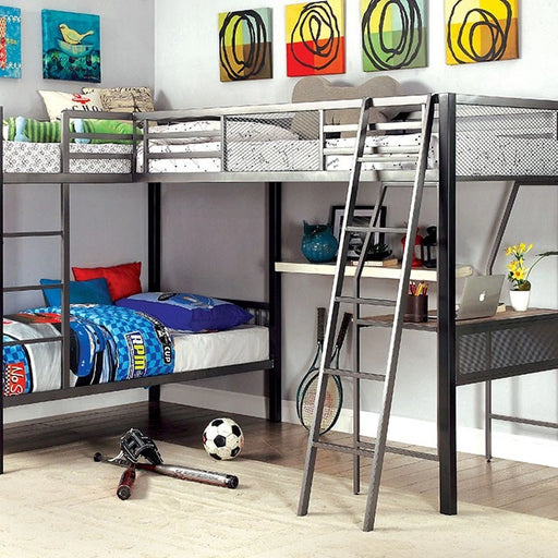Litera triple doble plateada BALLARAT con escritorio