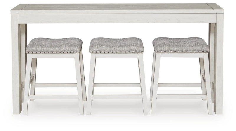 Juego de mesa de comedor Robbinsdale de altura de mostrador y 3 taburetes de bar