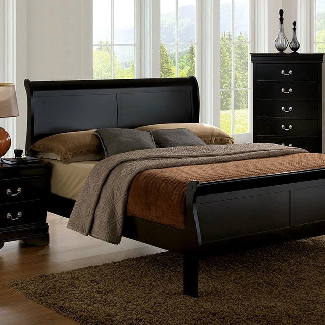 Cama Louis Philippe Matrimonial, Individual, Matrimonial y King Negra, Gris, Marrón y Blanca