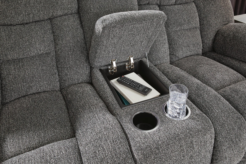Sofá biplaza reclinable Foreside con consola