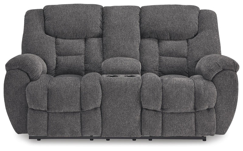 Sofá biplaza reclinable Foreside con consola