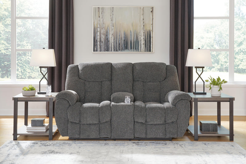 Sofá biplaza reclinable Foreside con consola