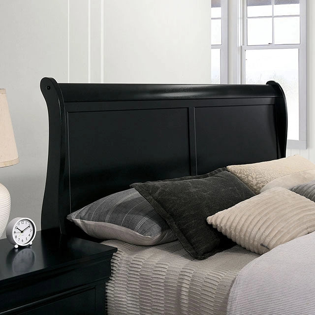 Cama Louis Philippe Matrimonial, Individual, Matrimonial y King Negra, Gris, Marrón y Blanca