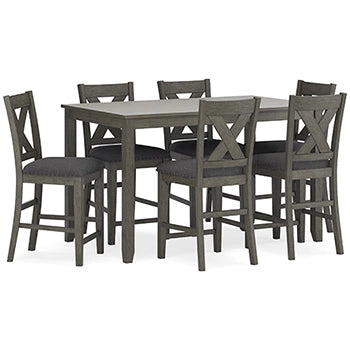 Mesa de comedor a la altura de la encimera y taburetes de bar Caitbrook (juego de 7)