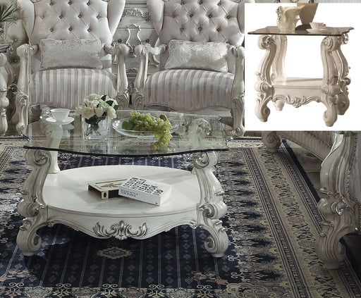Mesa de centro de cristal transparente y hueso blanco Versalles