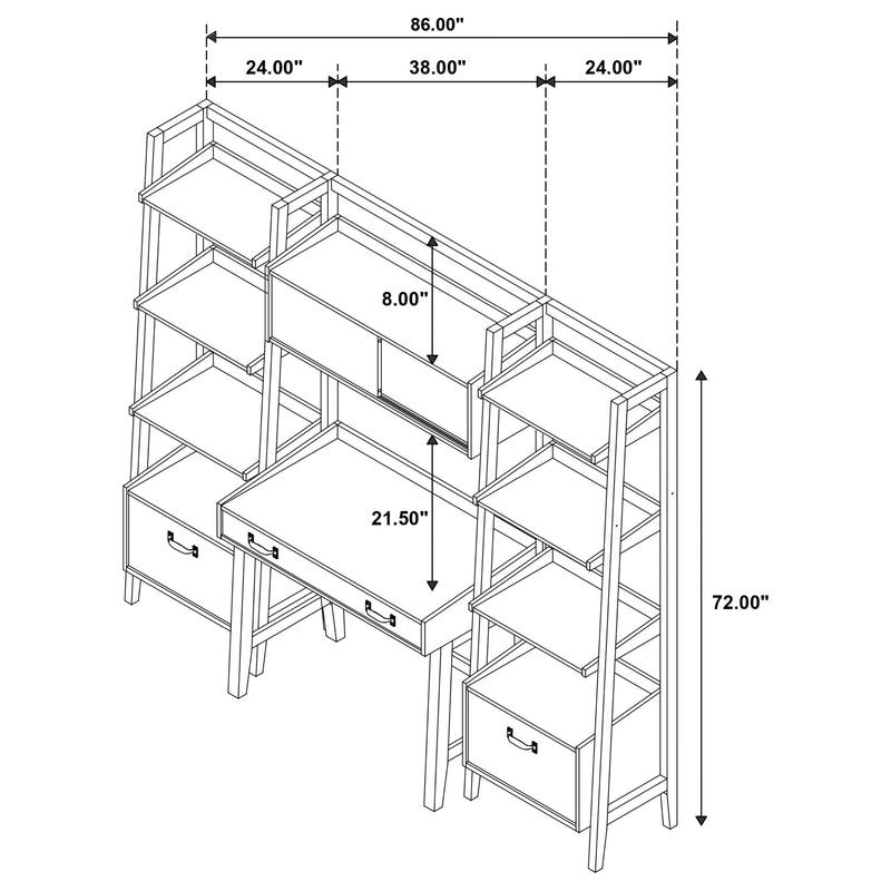 Fabian Desk and Bookshelf Set (Desk, 2 Bookcase and Bridge)