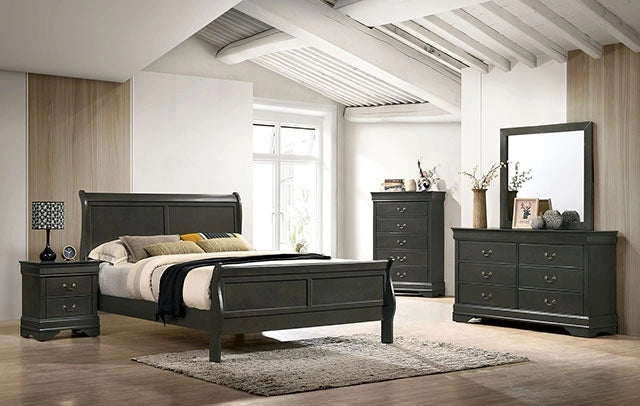 Cama Louis Philippe Matrimonial, Individual, Matrimonial y King Negra, Gris, Marrón y Blanca