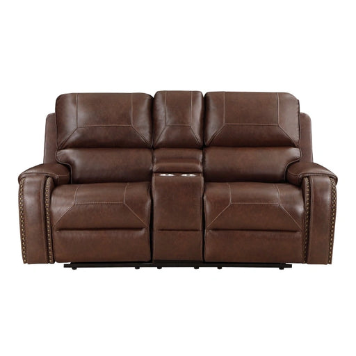 8549BRW-2 - Sofá biplaza reclinable doble con planeador, consola central, enchufes y puertos USB