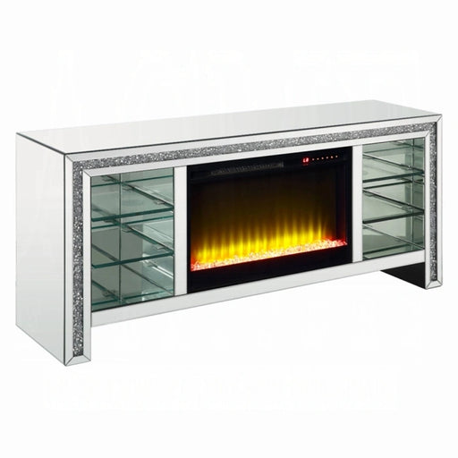 Mueble de TV Noralie con chimenea y luces LED