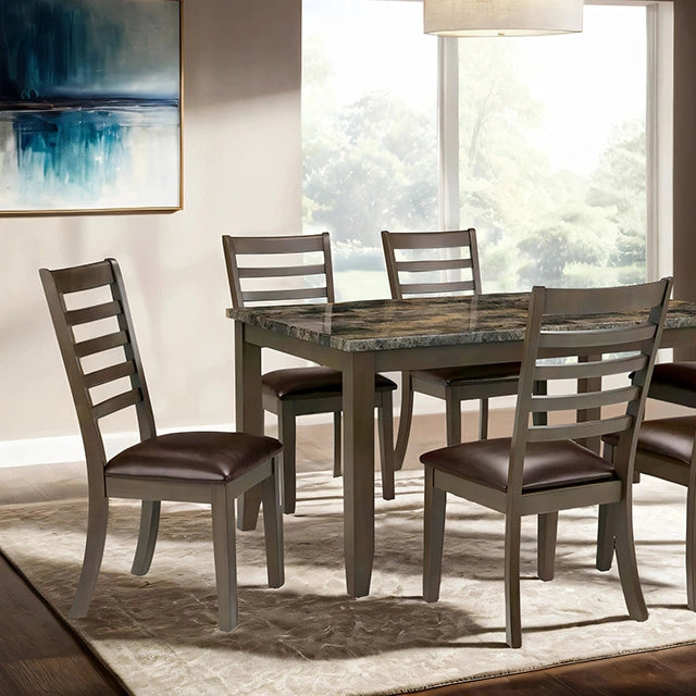 Juego de comedor Adia de 7 piezas, gris y marrón