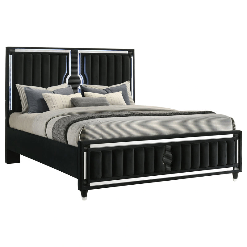Ravenne Velvet Upholstered LED Panel Bed