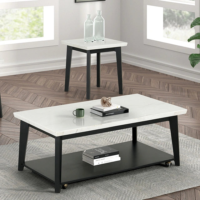 Mesa de centro rectangular de mármol Thisted con ruedas