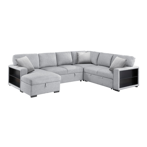 Pompano sectional With Left Chaise, Pull-out Bed, Hidden Storages And Shelves, Charging Ports (9630GY)
